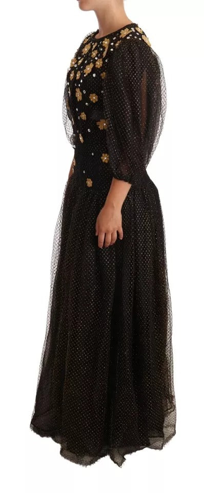 Dolce &amp; Gabbana sort krystal blomstret maxi boldkjole