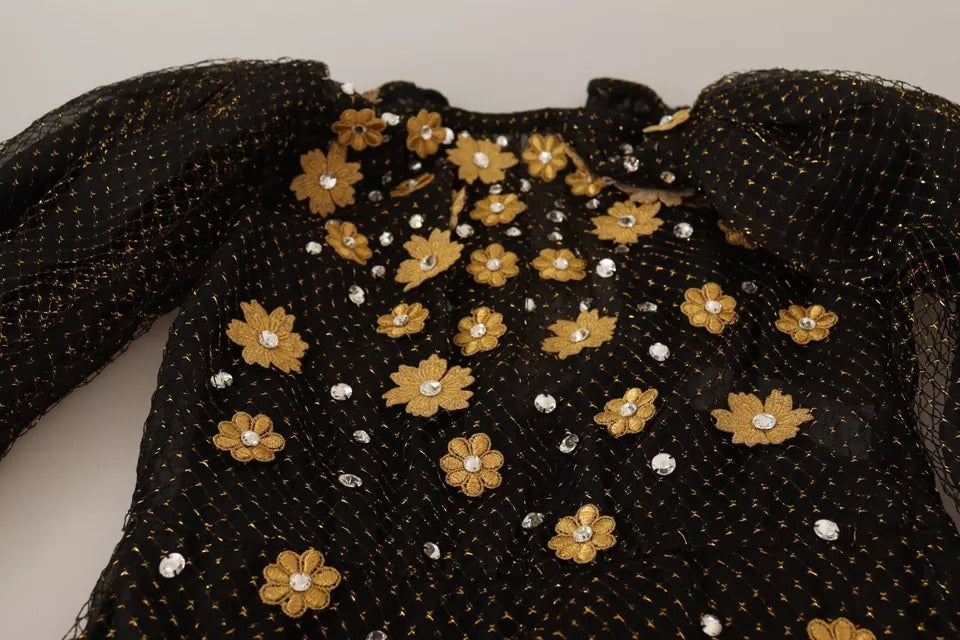 Dolce &amp; Gabbana sort krystal blomstret maxi boldkjole