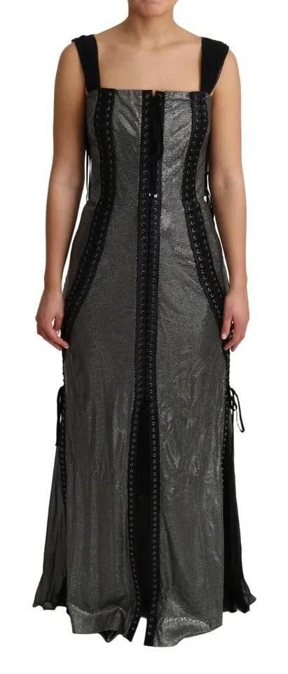 Dolce & Gabbana Black Crystals Lace Up Runway Gown Dress - Hilstor