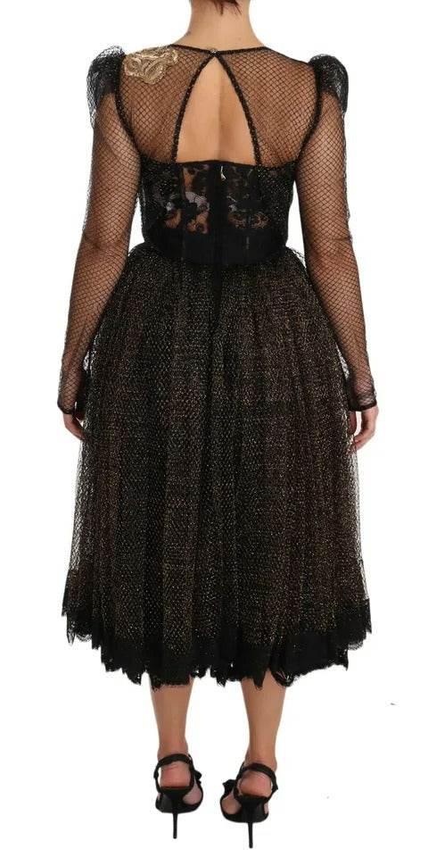 Dolce & Gabbana Black Gold Crystal Heart A-line Dress - Hilstor