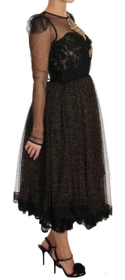 Dolce & Gabbana Black Gold Crystal Heart A-line Dress - Hilstor