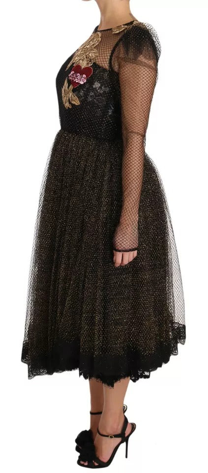 Dolce &amp; Gabbana sort guld krystal hjerte A-line kjole