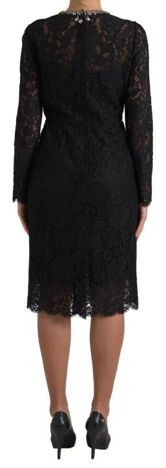 Dolce & Gabbana Black Nylon Lace Embellished Sheath Dress - Hilstor
