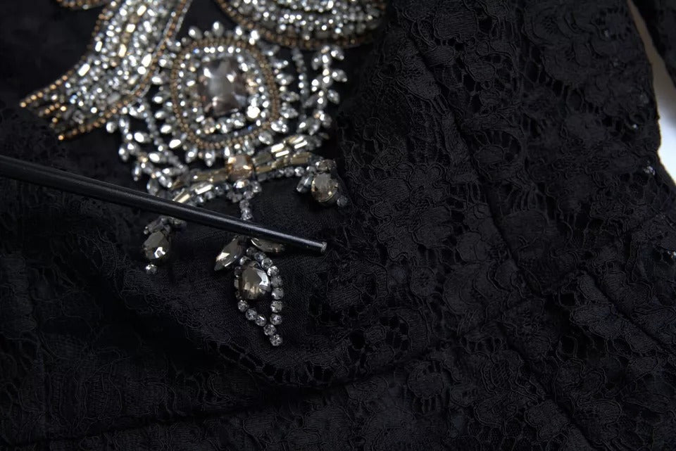 Dolce & Gabbana Black Nylon Lace Embellished Sheath Dress