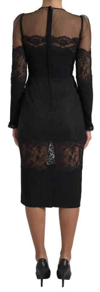 Dolce & Gabbana Black Sheer Floral Lace Sheath Midi Dress - Hilstor