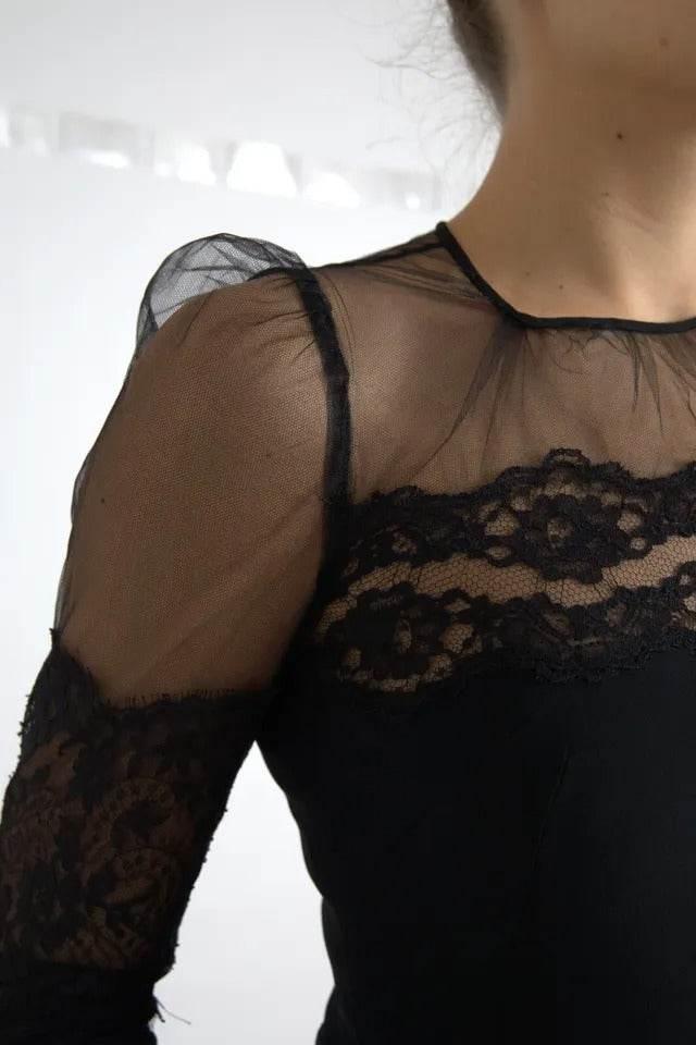Dolce & Gabbana Black Sheer Floral Lace Sheath Midi Dress - Hilstor