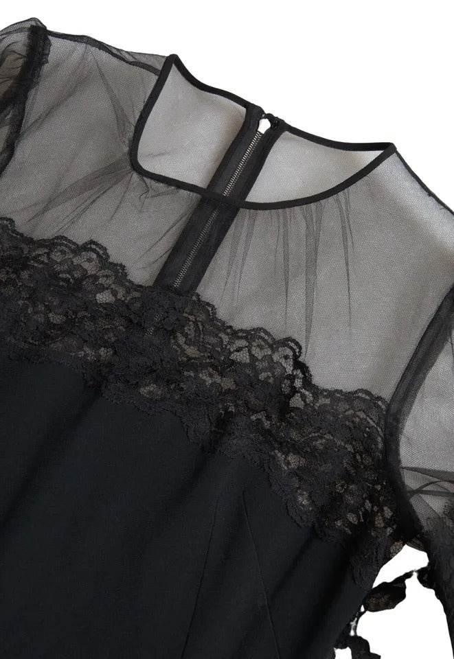 Dolce & Gabbana Black Sheer Floral Lace Sheath Midi Dress - Hilstor