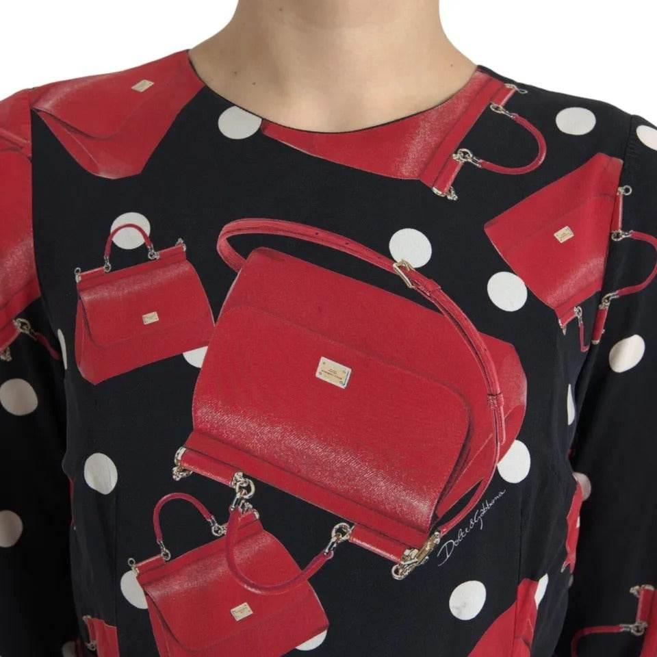 Dolce & Gabbana Black Sicily Bag Print Flared Midi Dress - Hilstor