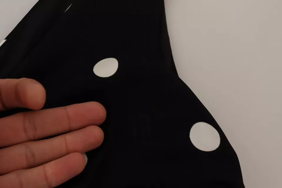 Dolce &amp; Gabbana Sort Silk Polka Dots V-hals Skede Midi Kjole