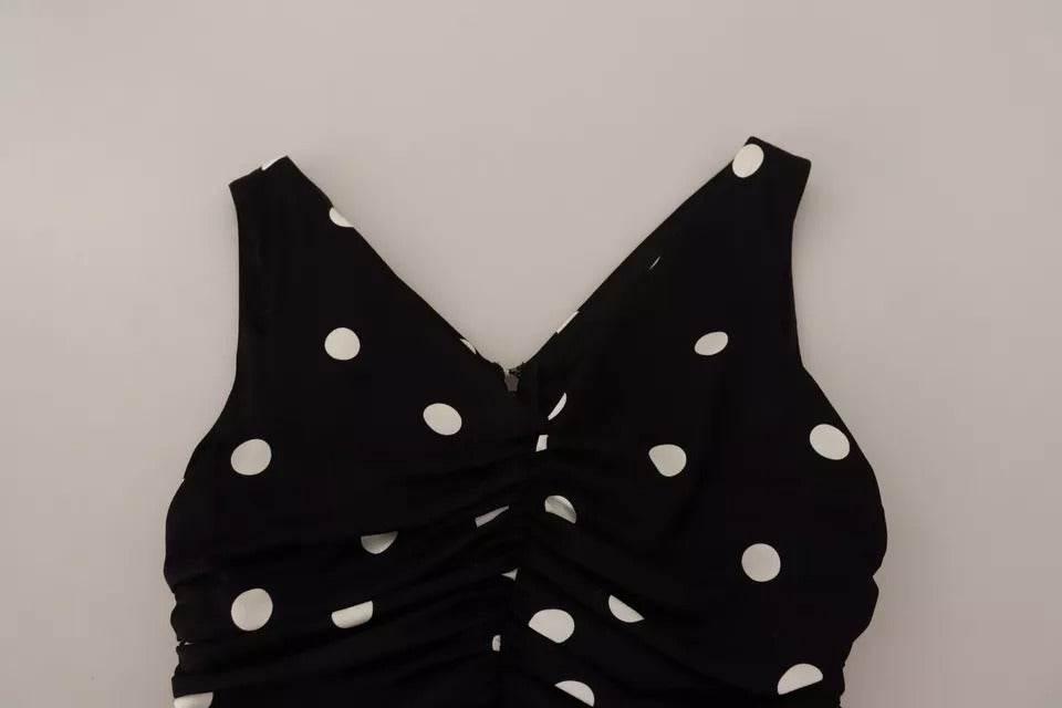 Dolce & Gabbana Black Silk Polka Dots V-neck Sheath Midi Dress - Hilstor