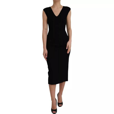 Dolce & Gabbana Black Viscose Sleeveless Bodycon Midi Dress - Hilstor