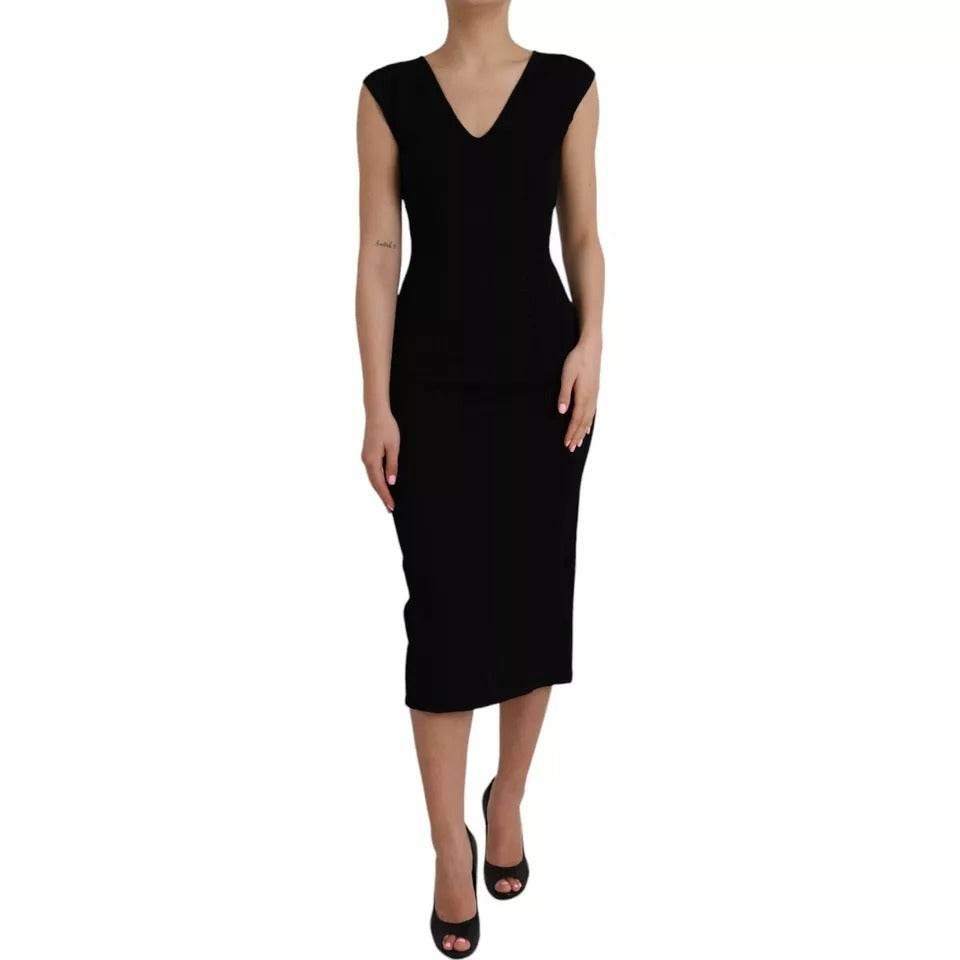 Dolce & Gabbana Black Viscose Sleeveless Bodycon Midi Dress - Hilstor