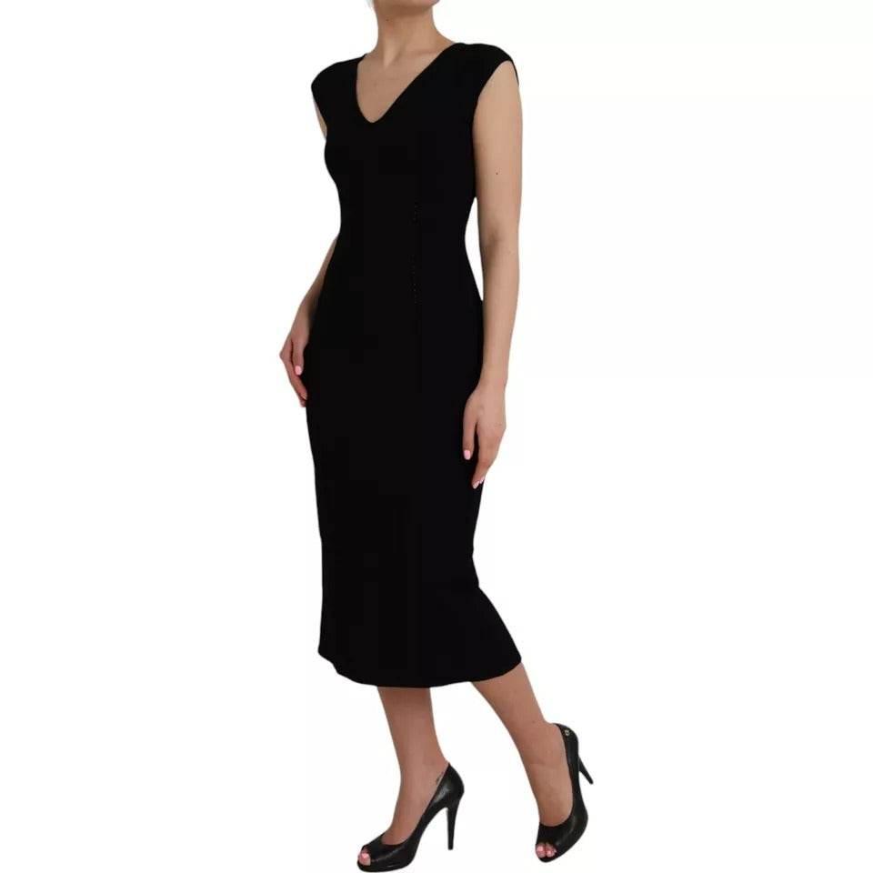 Dolce & Gabbana Black Viscose Sleeveless Bodycon Midi Dress - Hilstor