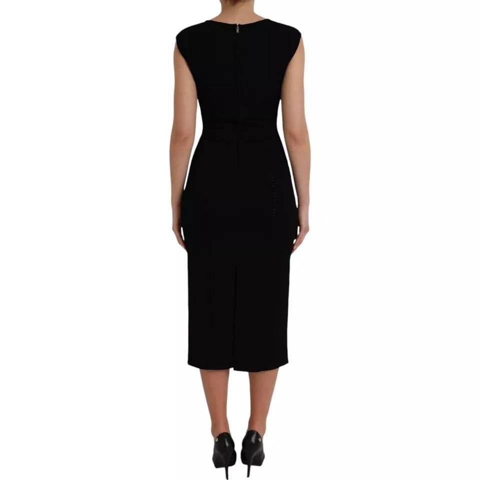 Dolce & Gabbana Black Viscose Sleeveless Bodycon Midi Dress - Hilstor