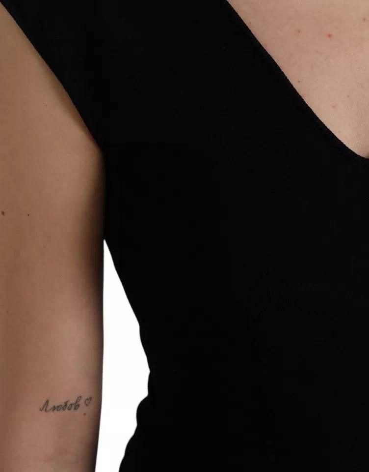 Dolce & Gabbana Black Viscose Sleeveless Bodycon Midi Dress - Hilstor