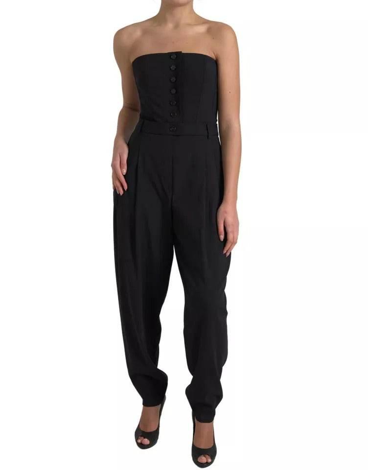 Dolce & Gabbana Black Wool Stretch Strapless Jumpsuit Dress - Hilstor