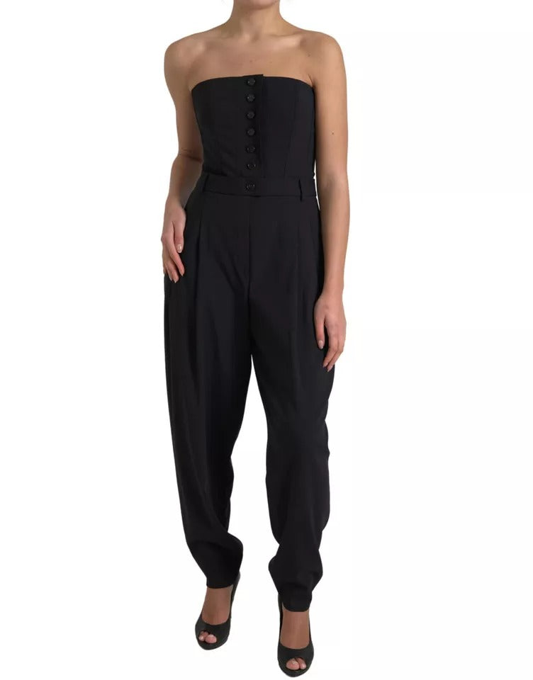 Dolce &amp; Gabbana sort uld stretch stropløs jumpsuit kjole