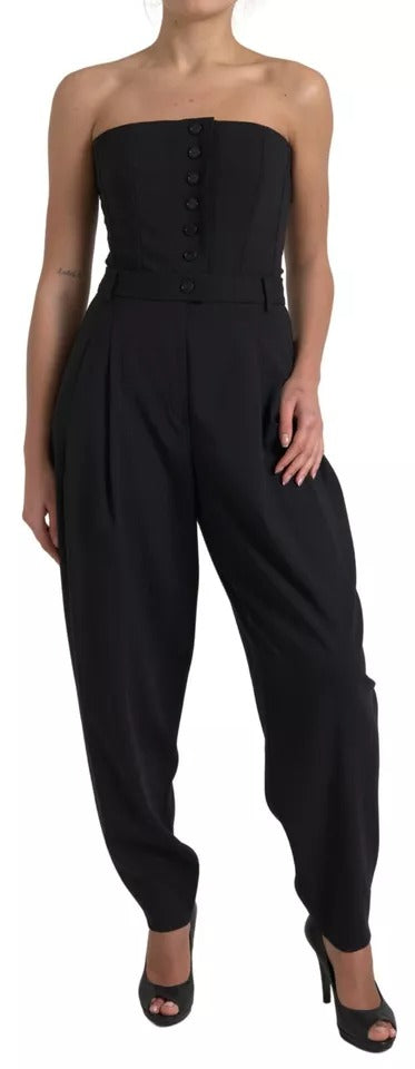 Dolce &amp; Gabbana sort uld stretch stropløs jumpsuit kjole