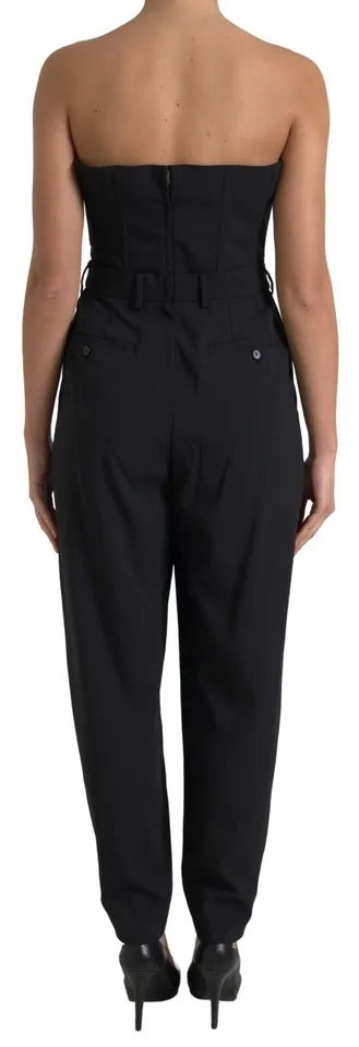 Dolce &amp; Gabbana sort uld stretch stropløs jumpsuit kjole