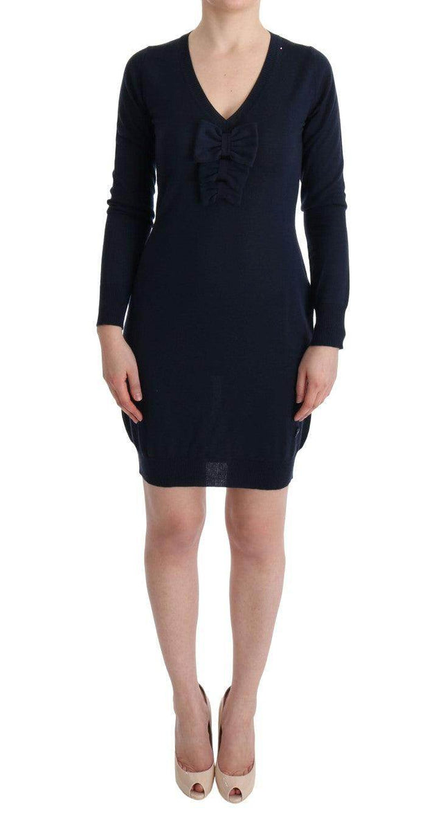 MARGHI LO' Blue Wool Long Sleeve Shift Dress - Hilstor