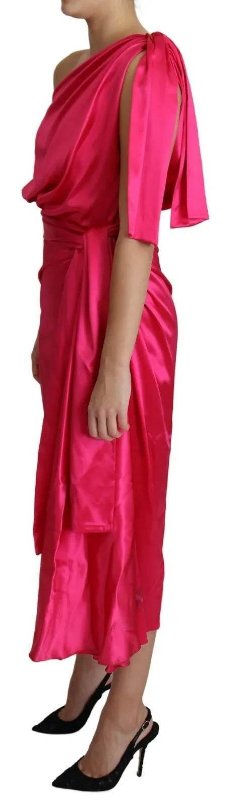 Dolce & Gabbana Fuchsia Fitted Cut One Shoulder Midi Dress - Hilstor
