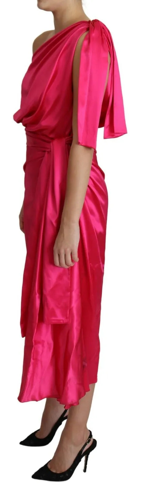 Dolce &amp; Gabbana Fuchsia Fitted Cut One Shoulder Midi-kjole