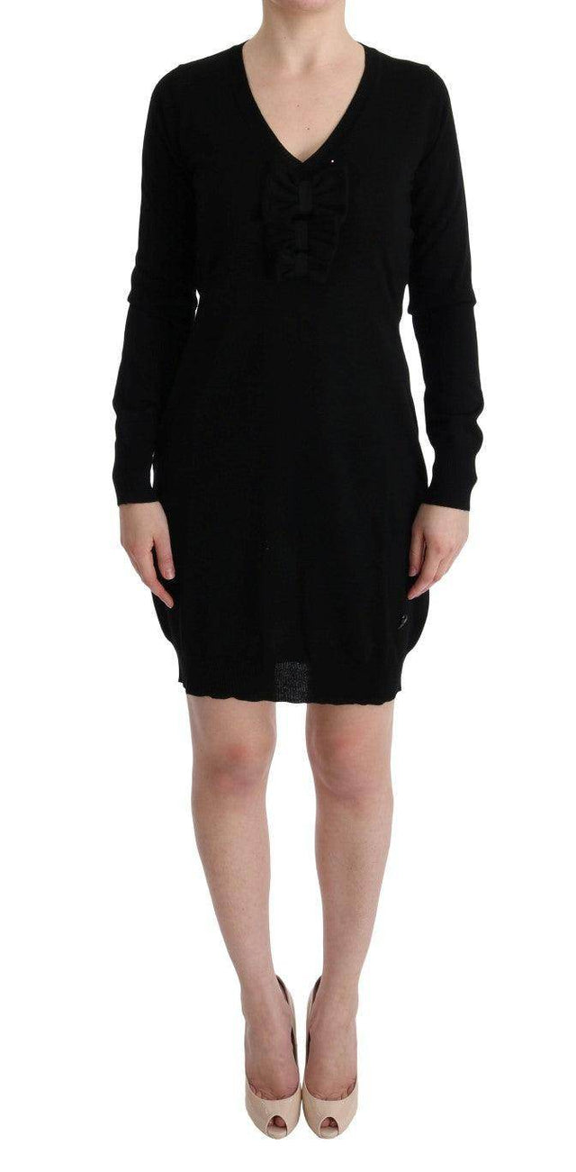 MARGHI LO' Black Wool Long Sleeve Shift Dress - Hilstor