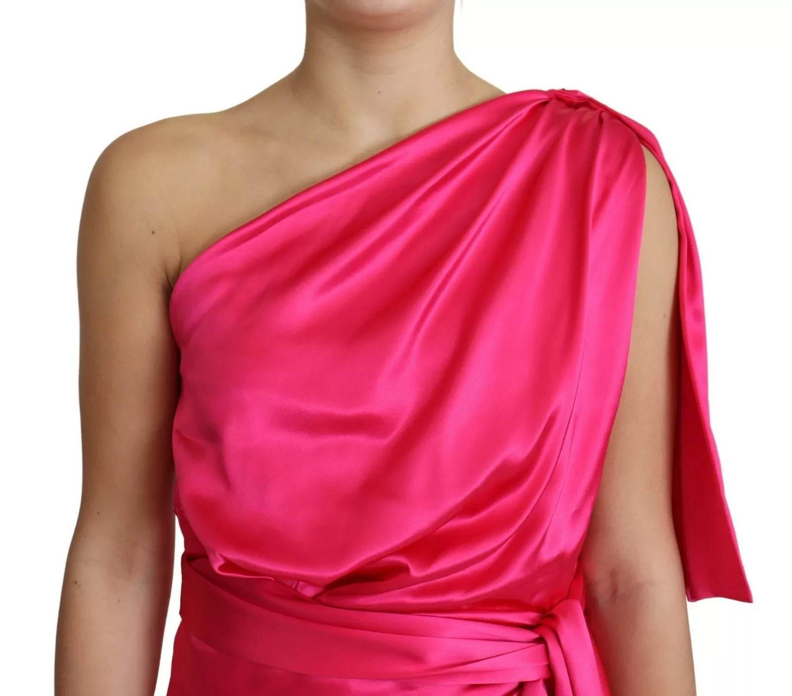 Dolce & Gabbana Fuchsia Fitted Cut One Shoulder Midi Dress - Hilstor
