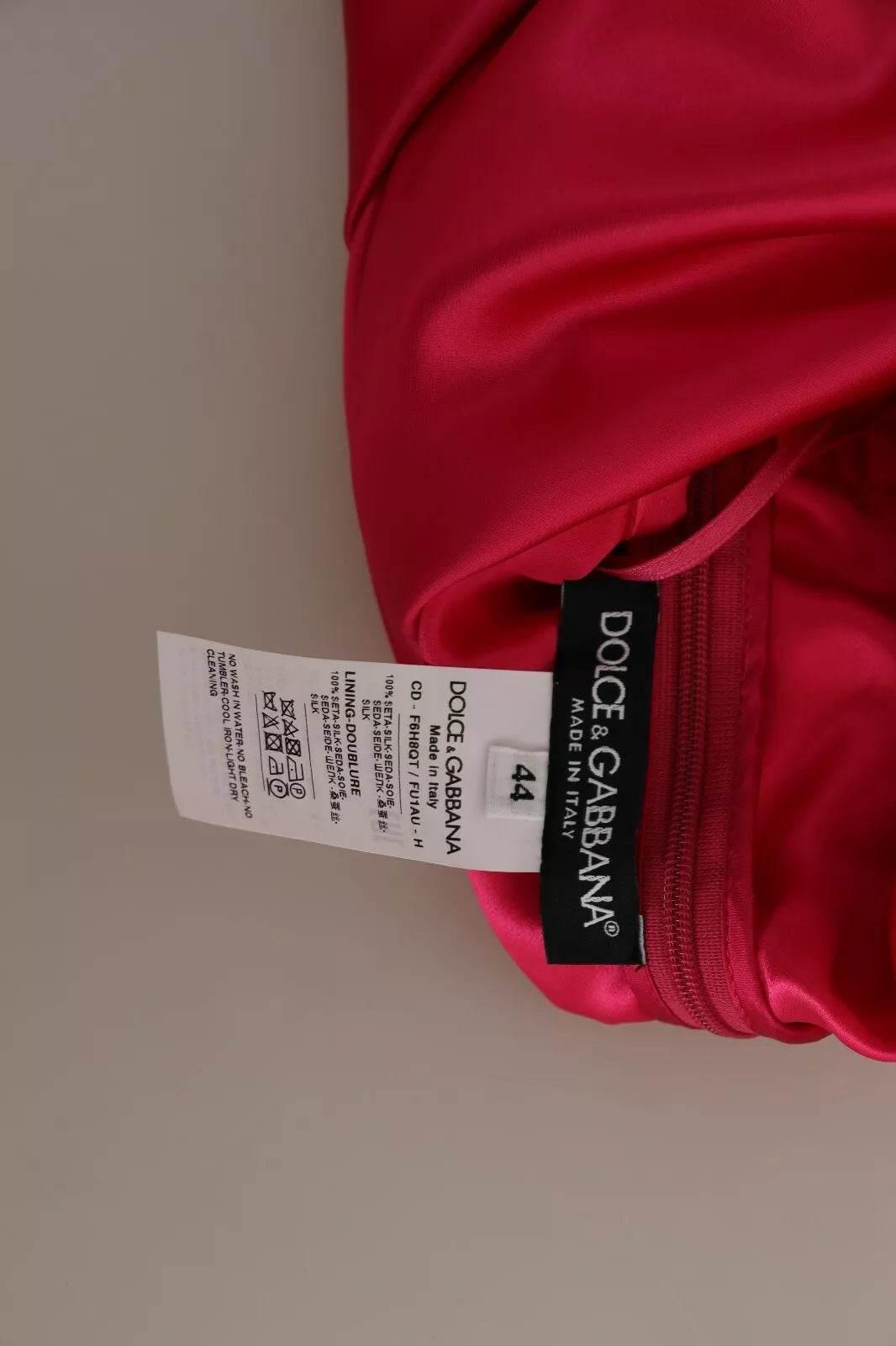 Dolce & Gabbana Fuchsia Fitted Cut One Shoulder Midi Dress - Hilstor