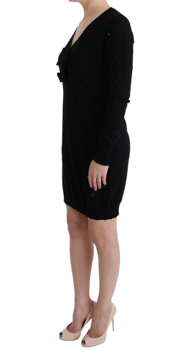 MARGHI LO' Black Wool Long Sleeve Shift Dress - Hilstor