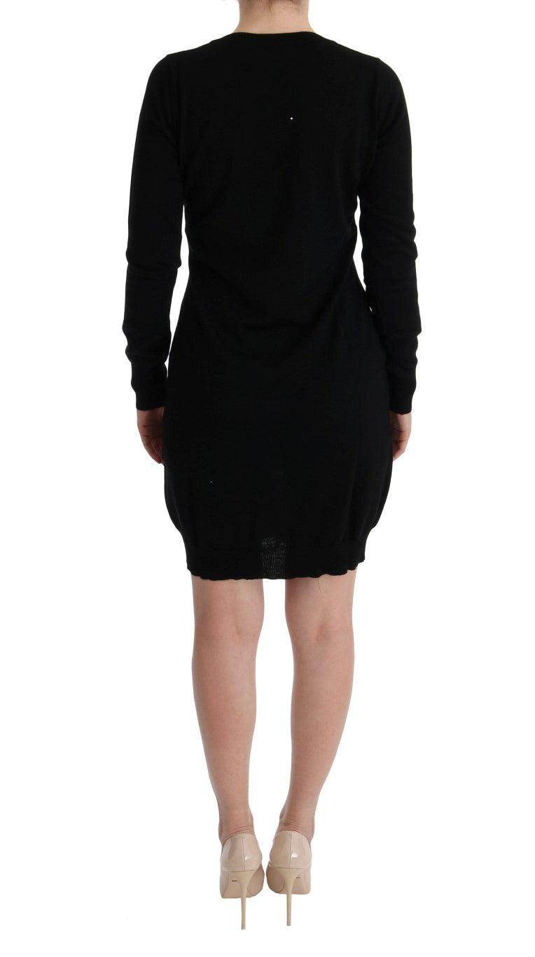 MARGHI LO' Black Wool Long Sleeve Shift Dress - Hilstor