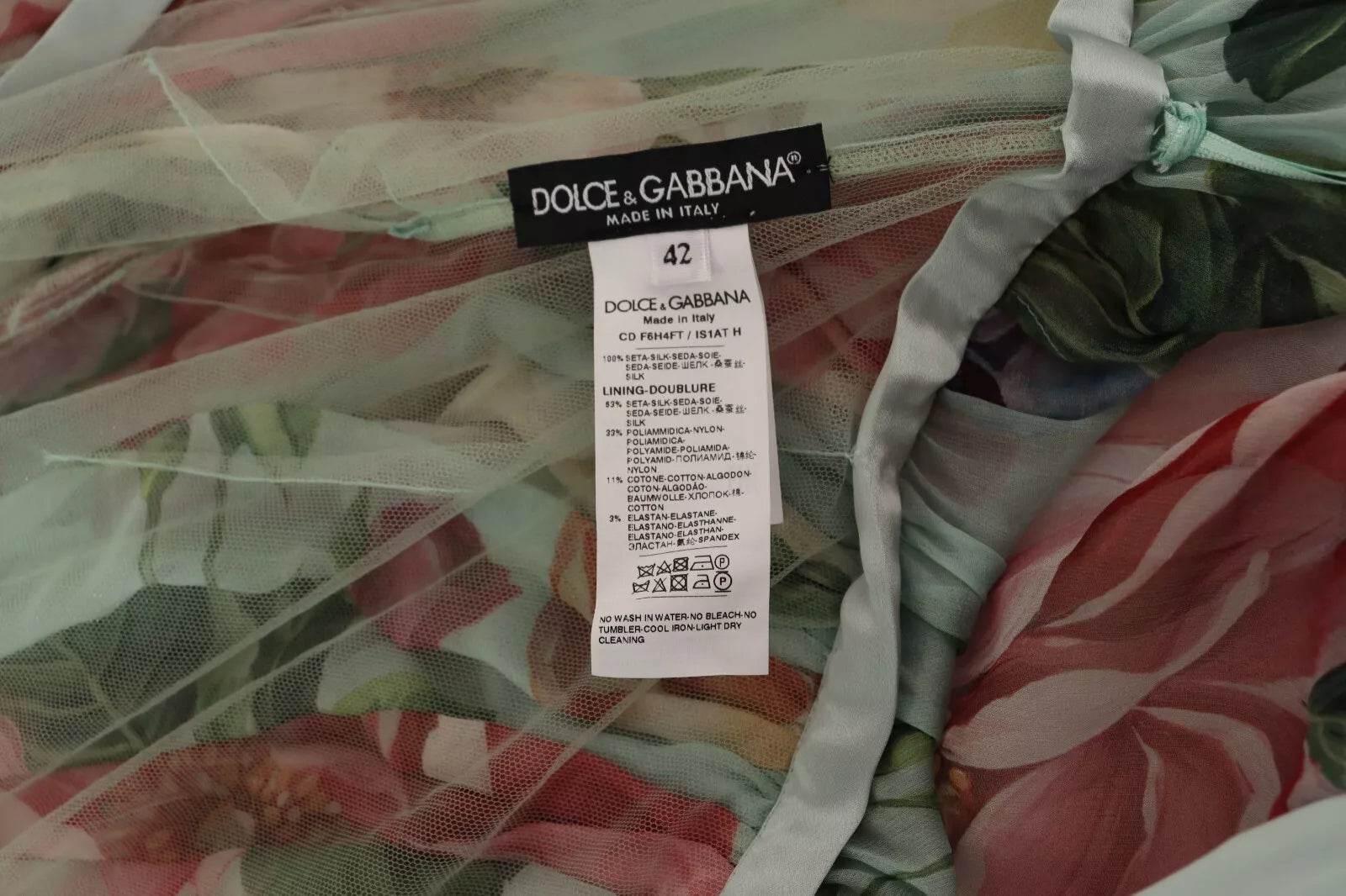 Dolce & Gabbana Green Floral Long Sleeve V-neck Midi Dress - Hilstor