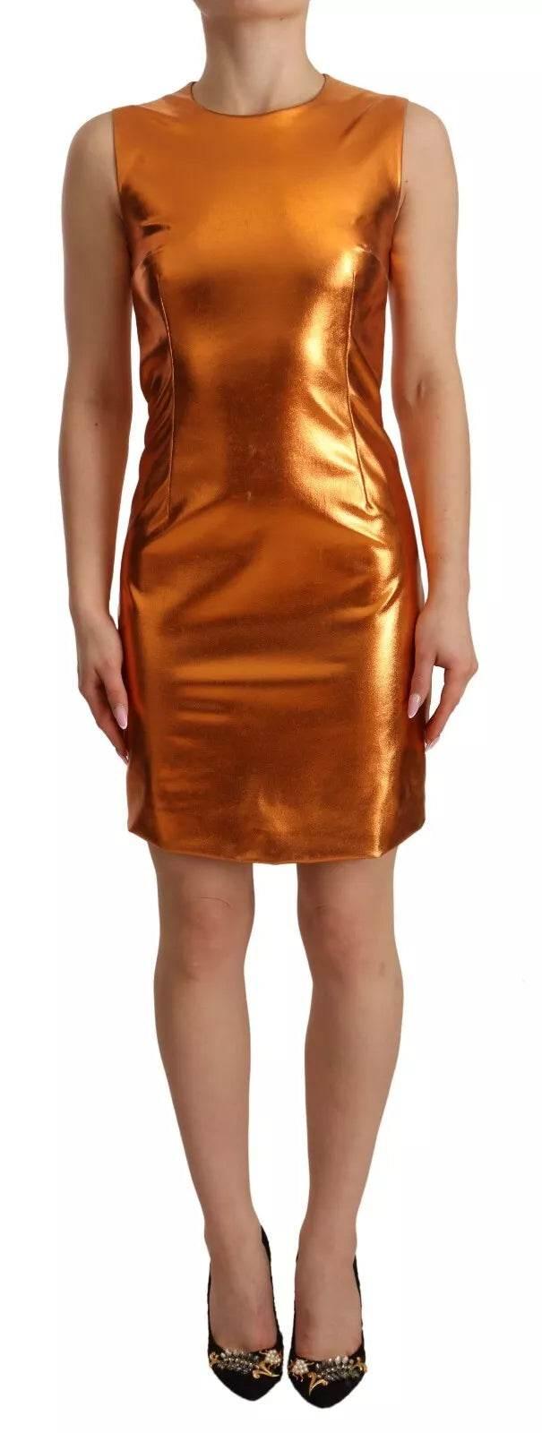 Dolce & Gabbana Metallic Orange Sleeveless Sheath Dress - Hilstor