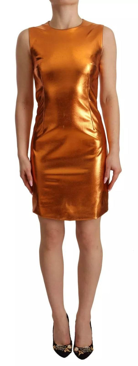 Dolce & Gabbana Metallic Orange Sleeveless Sheath Dress - Hilstor