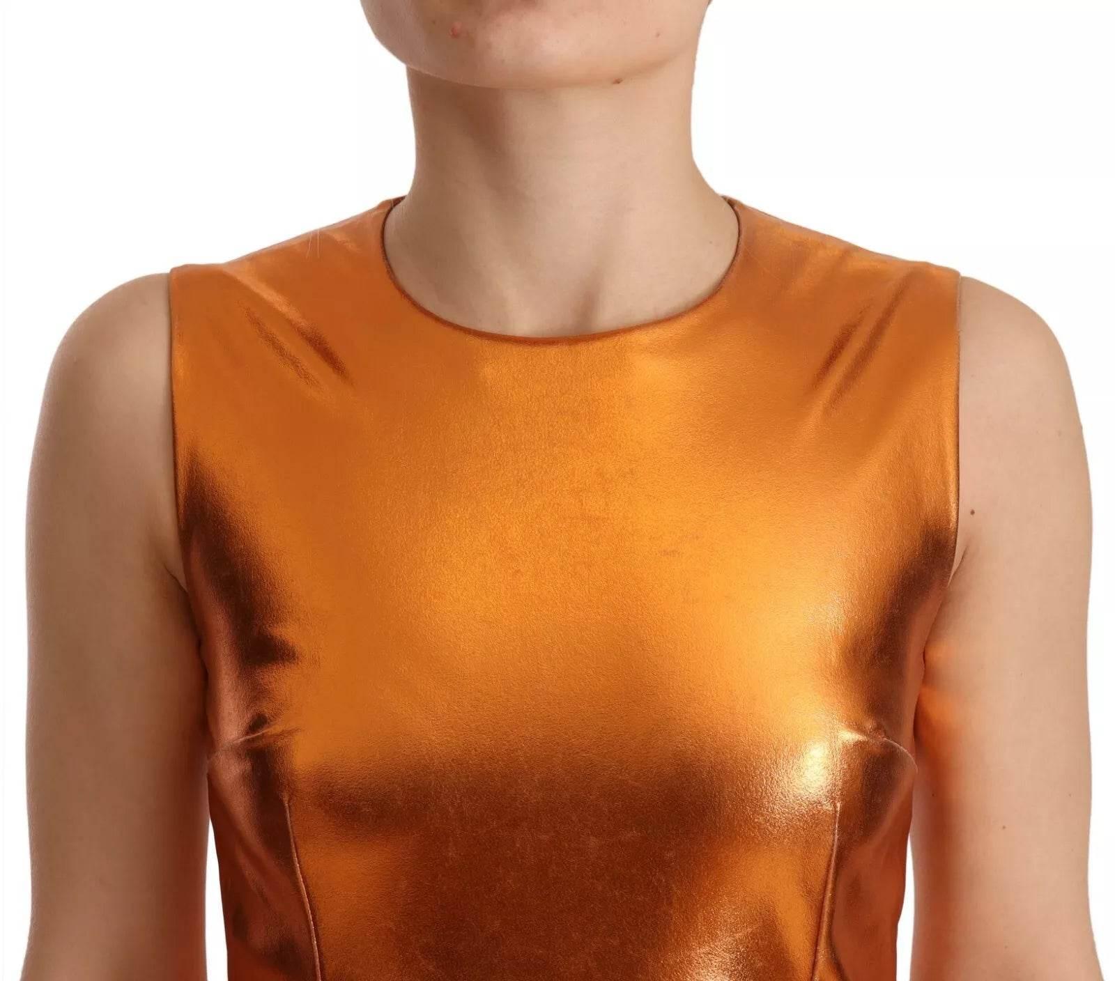 Dolce & Gabbana Metallic Orange Sleeveless Sheath Dress - Hilstor