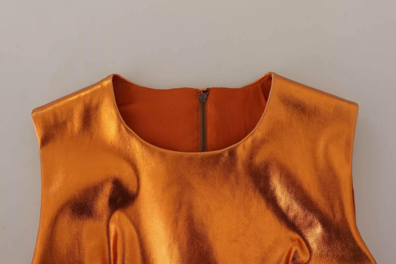 Dolce & Gabbana Metallic Orange Sleeveless Sheath Dress - Hilstor