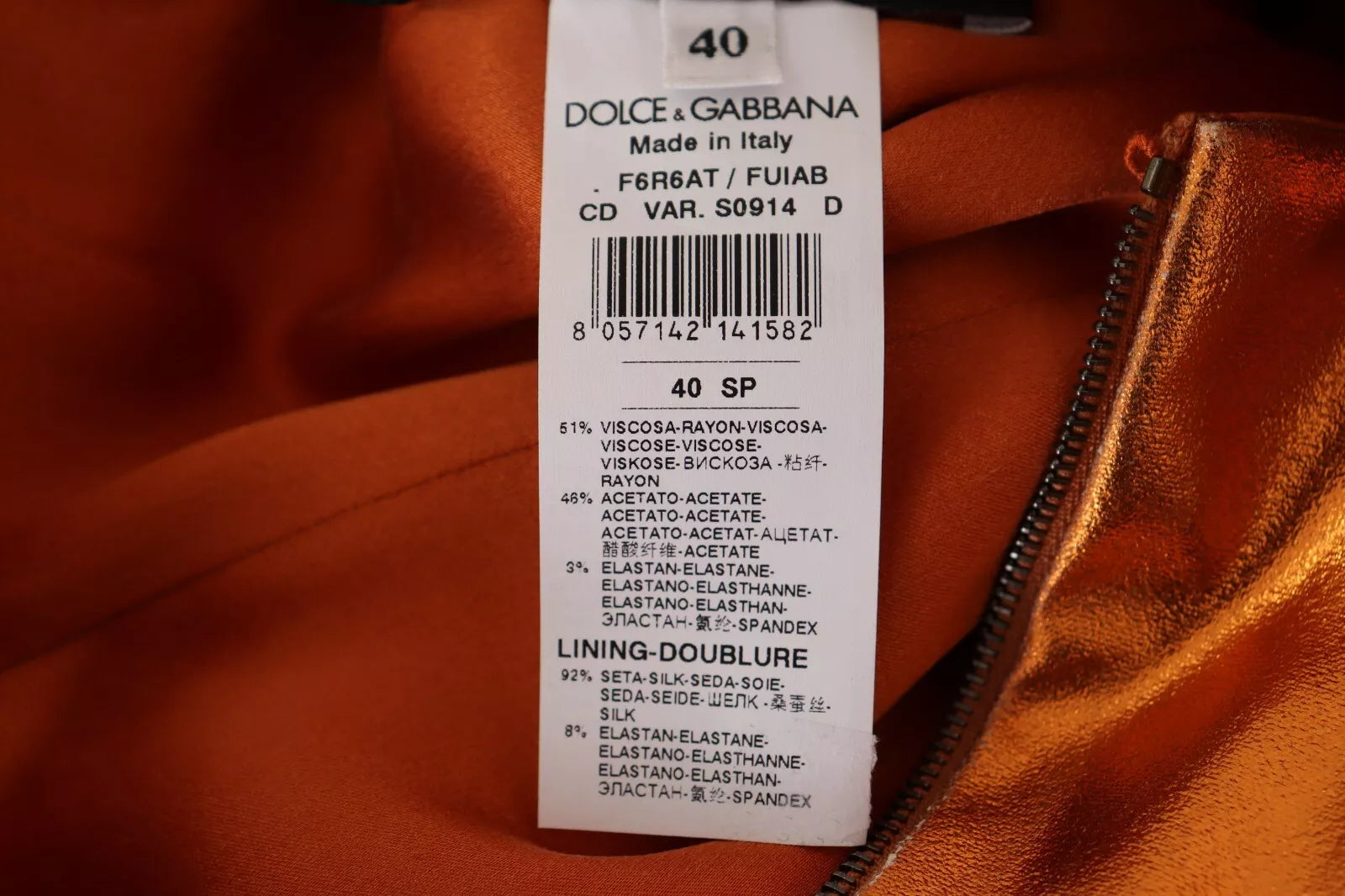 Dolce &amp; Gabbana Metallic Orange Kjole uden ærmer
