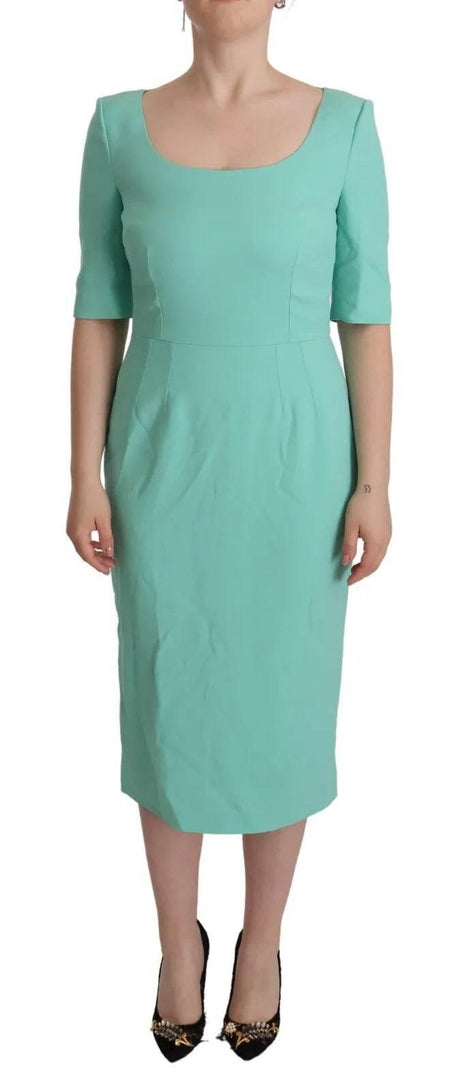 Dolce & Gabbana Mint Green Sheath Square Neckline Midi Dress - Hilstor