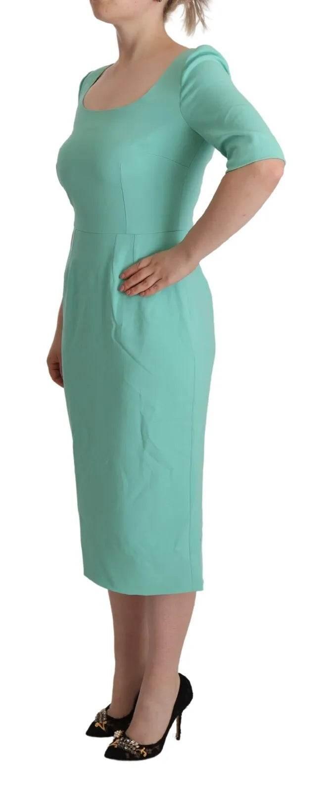 Dolce & Gabbana Mint Green Sheath Square Neckline Midi Dress - Hilstor