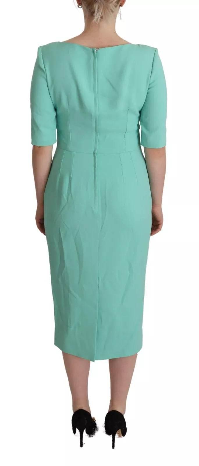 Dolce & Gabbana Mint Green Sheath Square Neckline Midi Dress - Hilstor