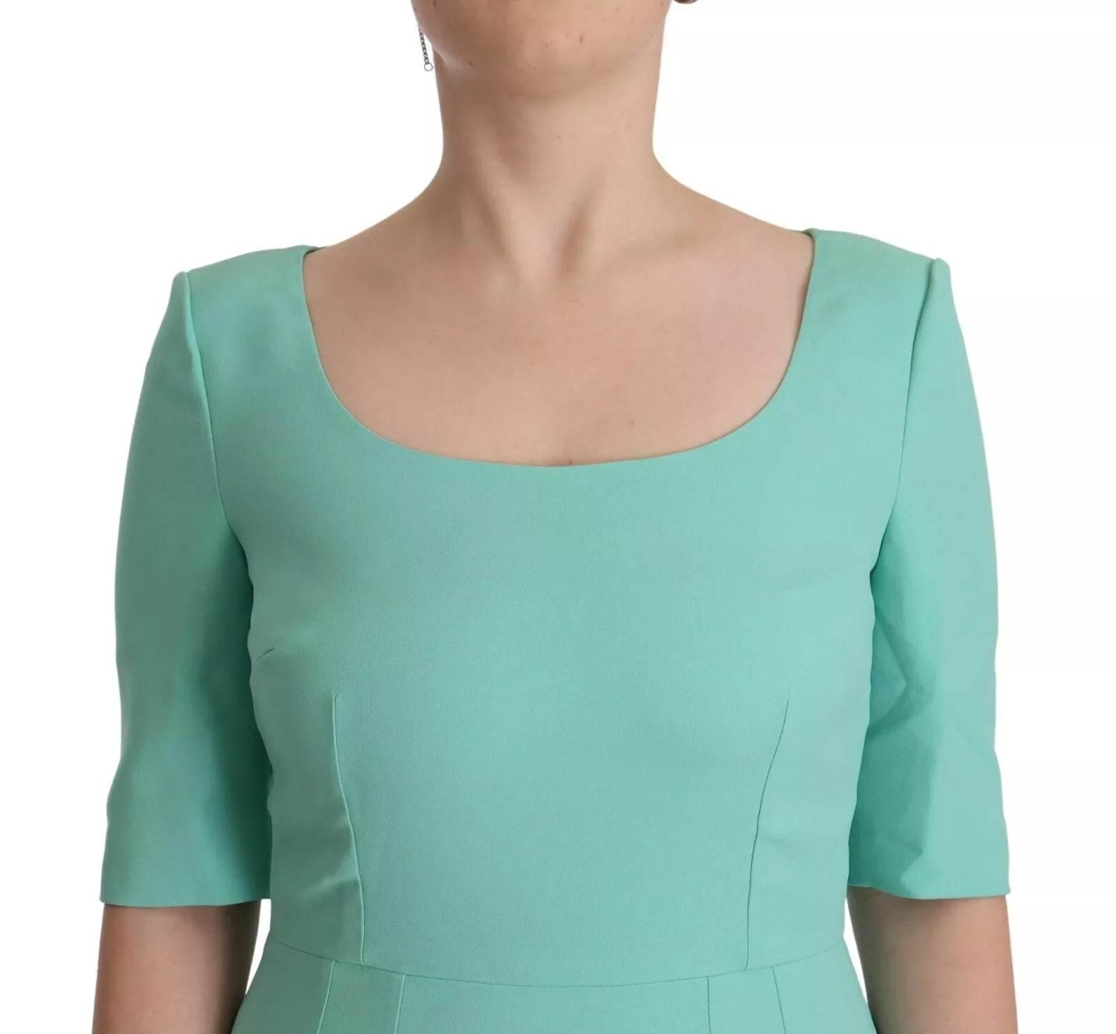 Dolce & Gabbana Mint Green Sheath Square Neckline Midi Dress - Hilstor