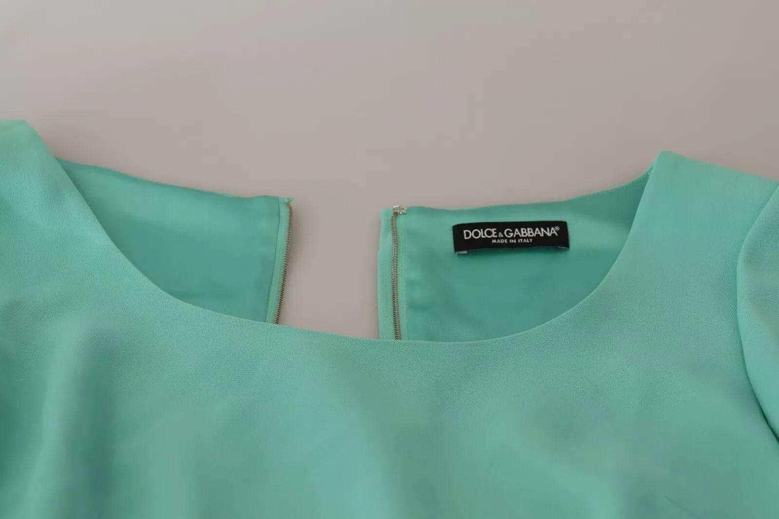 Dolce & Gabbana Mint Green Sheath Square Neckline Midi Dress - Hilstor