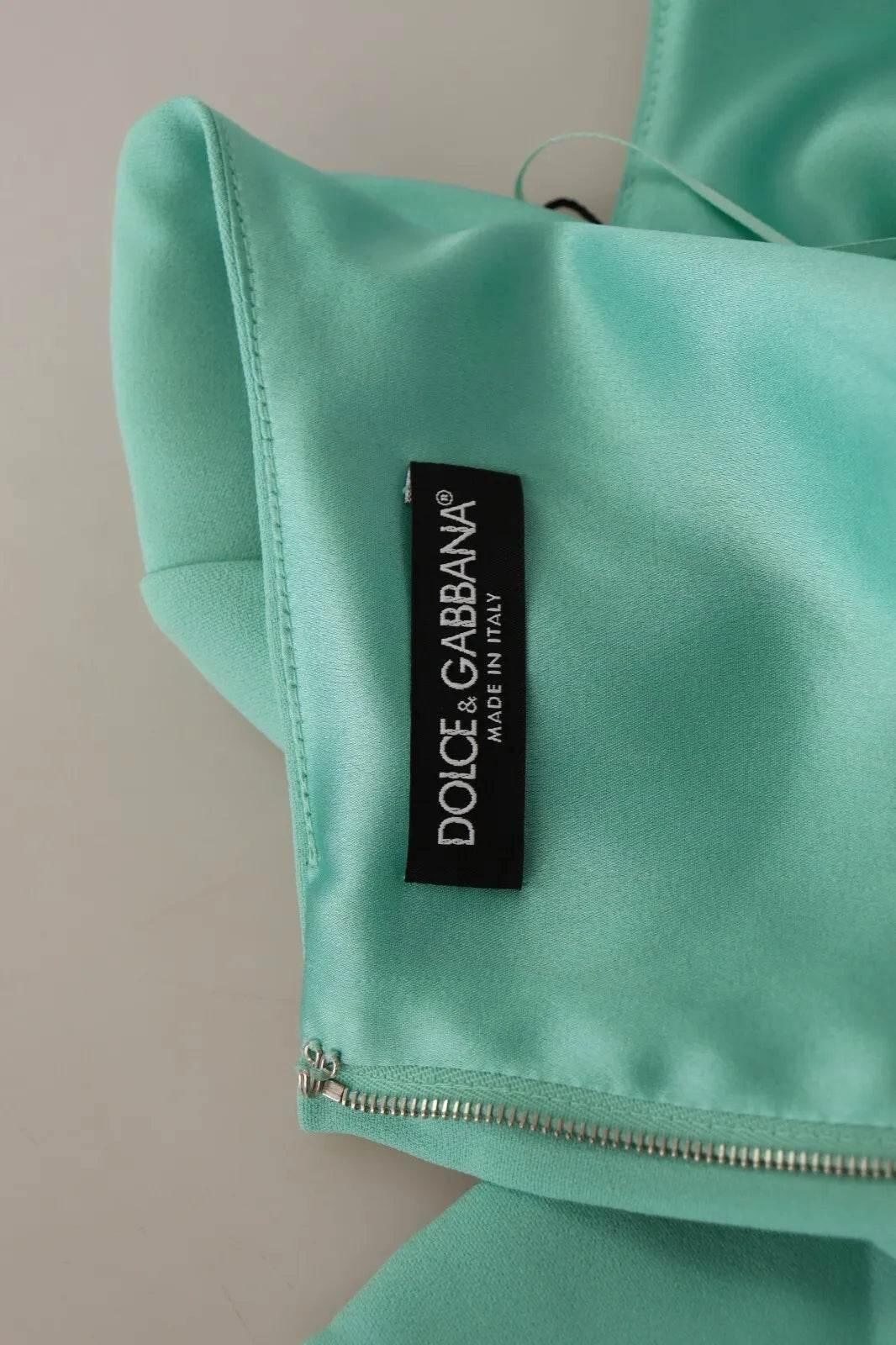 Dolce & Gabbana Mint Green Sheath Square Neckline Midi Dress - Hilstor