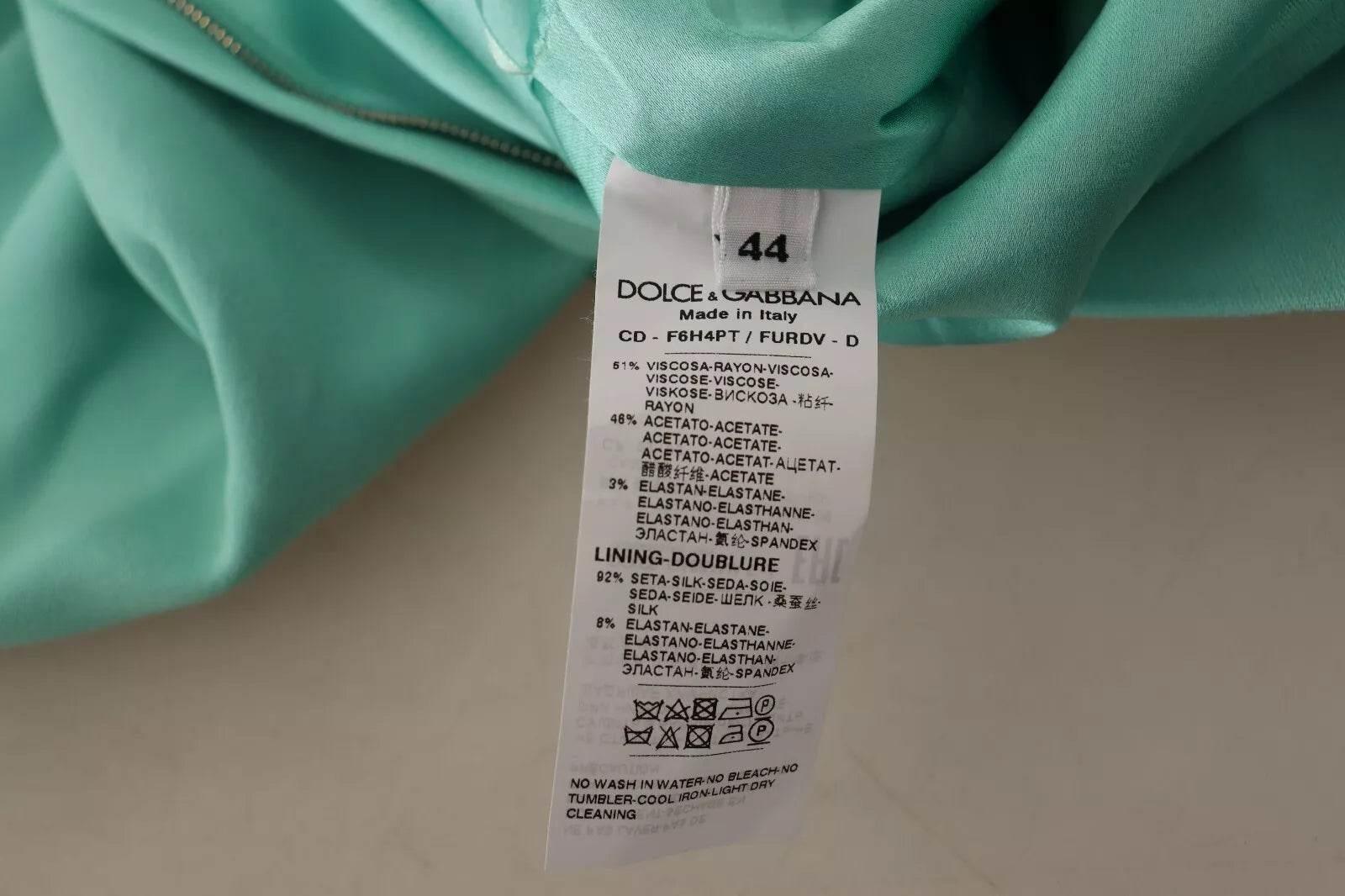 Dolce & Gabbana Mint Green Sheath Square Neckline Midi Dress - Hilstor