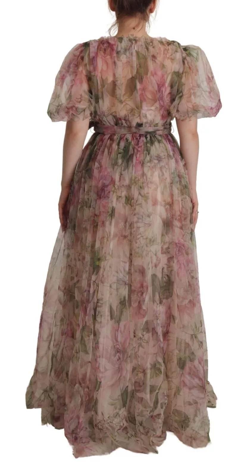 Dolce & Gabbana Multicolor Floral Print Long Maxi Gown Dress - Hilstor