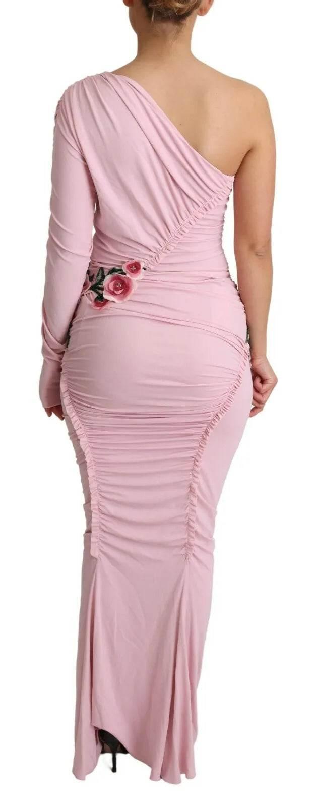 Dolce & Gabbana Pink Flower Embellished One Shoulder Dress - Hilstor