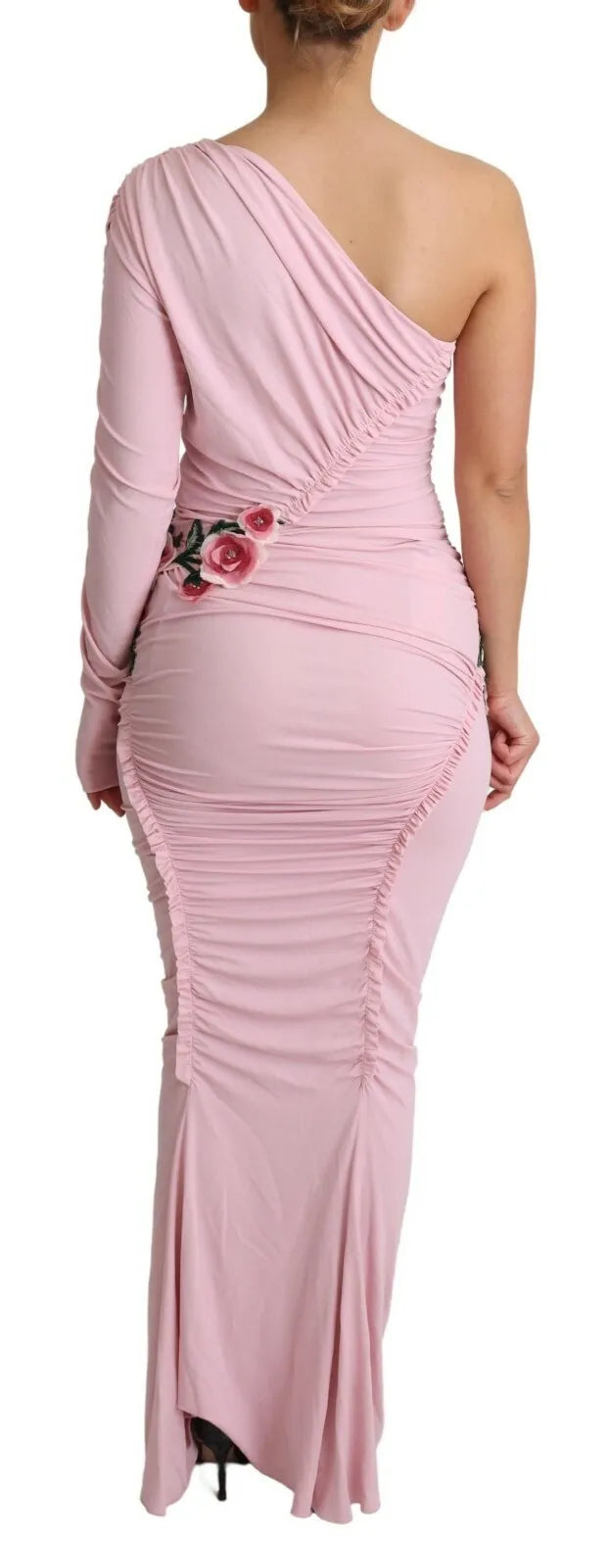 Dolce &amp; Gabbana Pink Flower Embellished One Shoulder Kjole