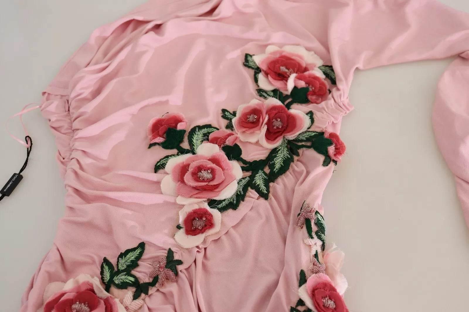 Dolce & Gabbana Pink Flower Embellished One Shoulder Dress - Hilstor
