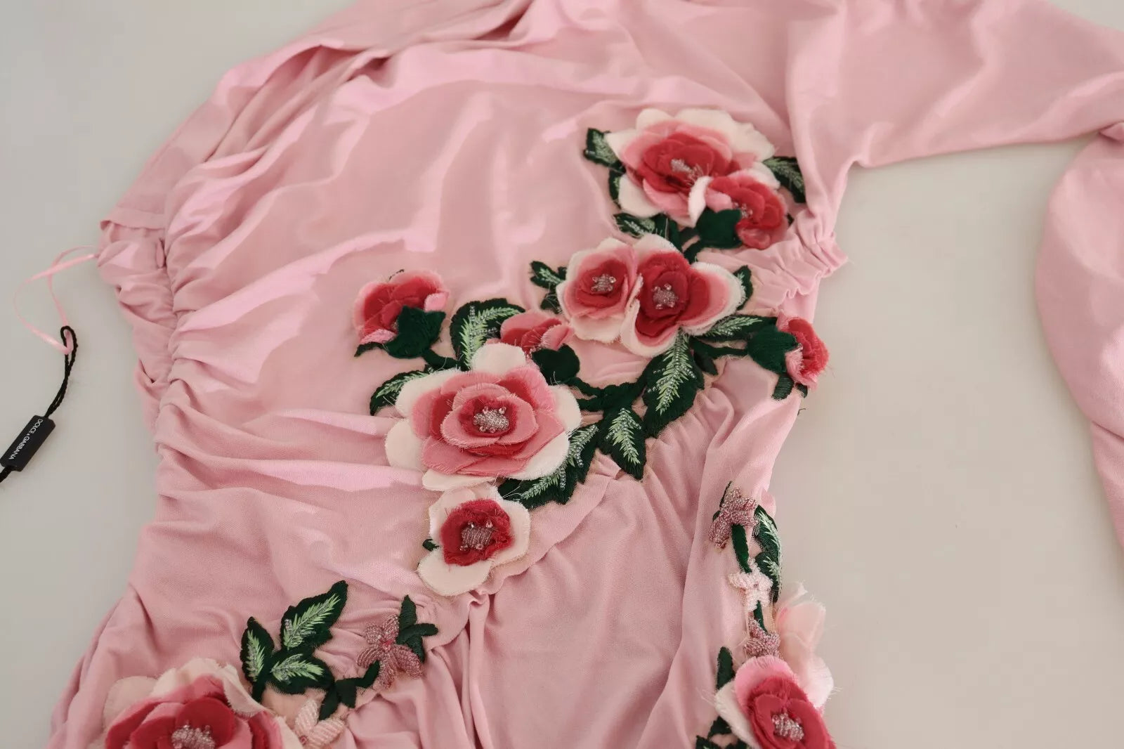 Dolce &amp; Gabbana Pink Flower Embellished One Shoulder Kjole