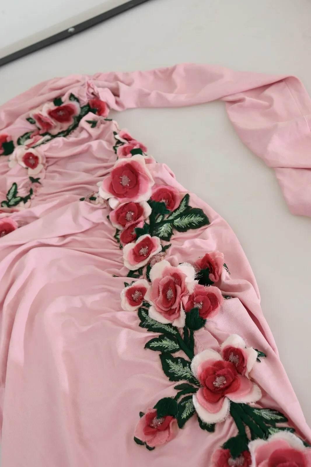 Dolce & Gabbana Pink Flower Embellished One Shoulder Dress - Hilstor